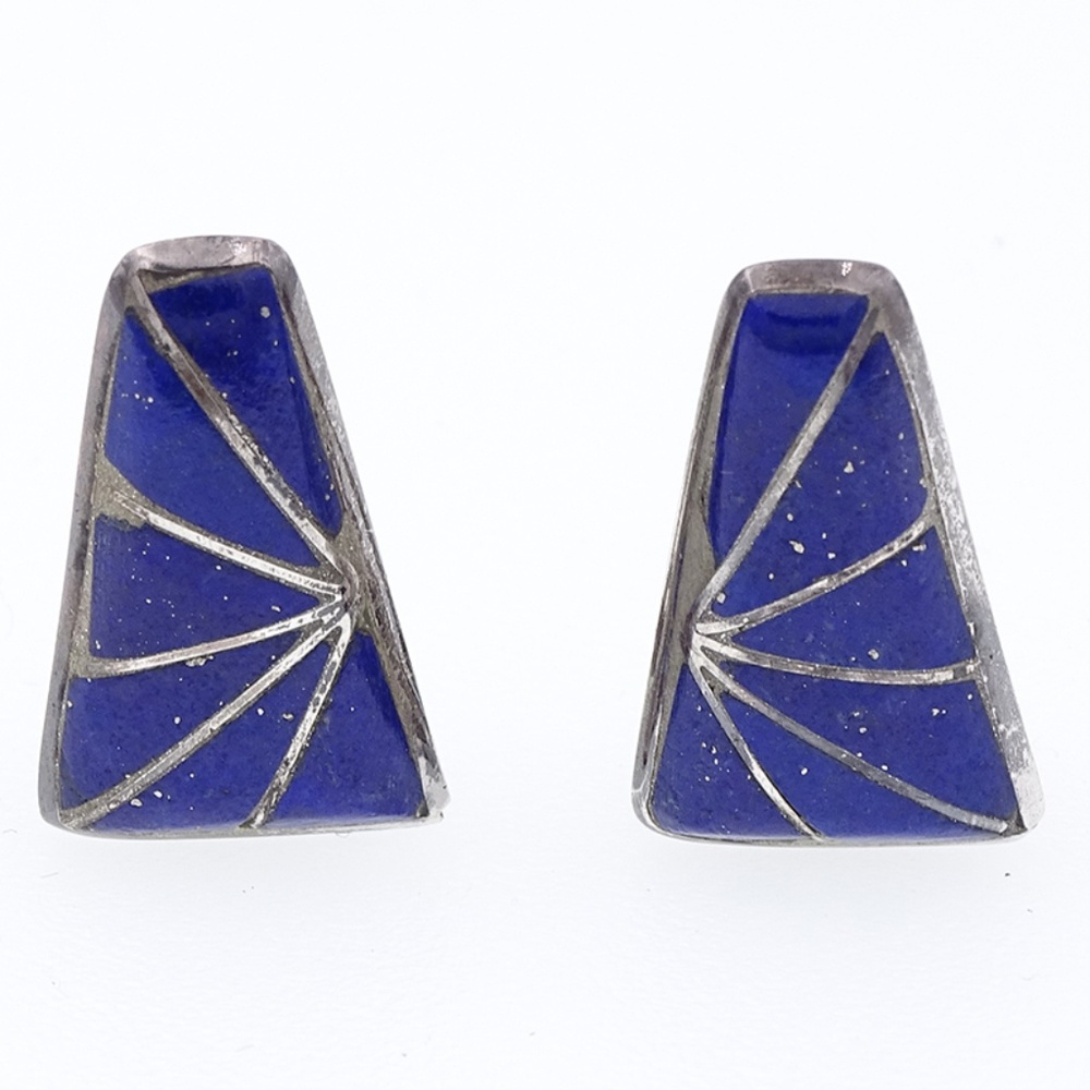 VINTAGE K.E.K. ZUNI INLAY LAPIS STERLING EARRING